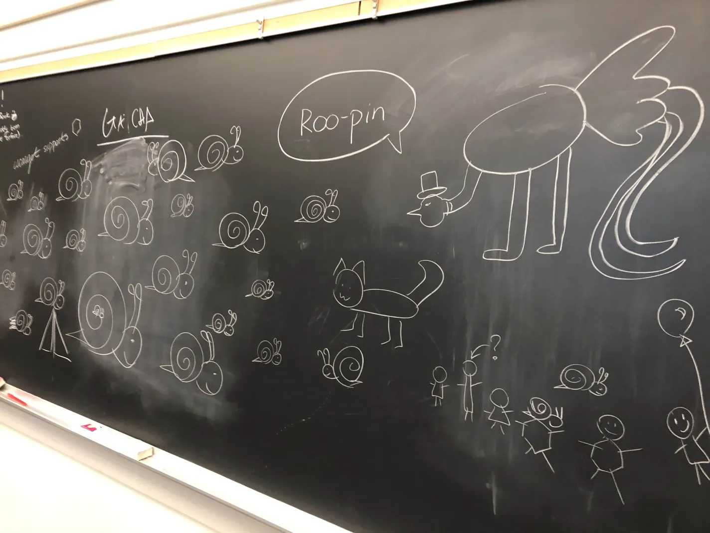 Drawings of snails on a blackbord